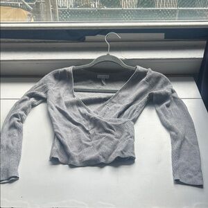 Leith Heather Gray Ribbed Wrap Top